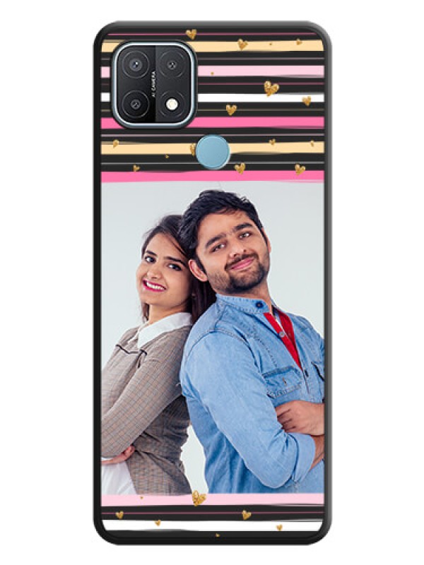 Custom Multicolor Lines and Golden Love Symbols Design on Photo on Space Black Soft Matte Mobile Cover - Oppo A15