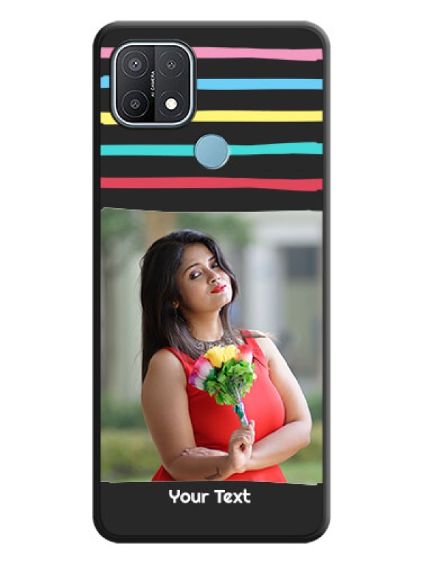 Custom Multicolor Lines with Image on Space Black Personalized Soft Matte Phone Covers - Oppo A15