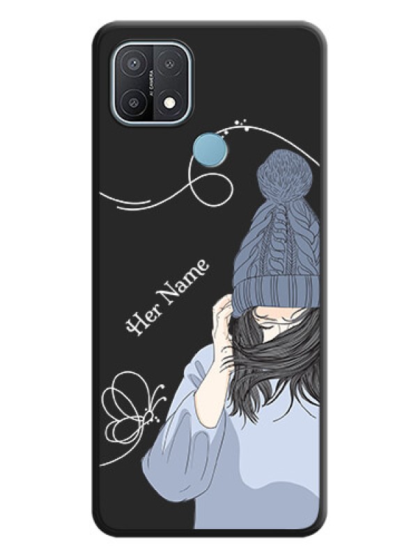 Custom Girl With Blue Winter Outfiit Custom Text Design On Space Black Personalized Soft Matte Phone Covers -Oppo A15