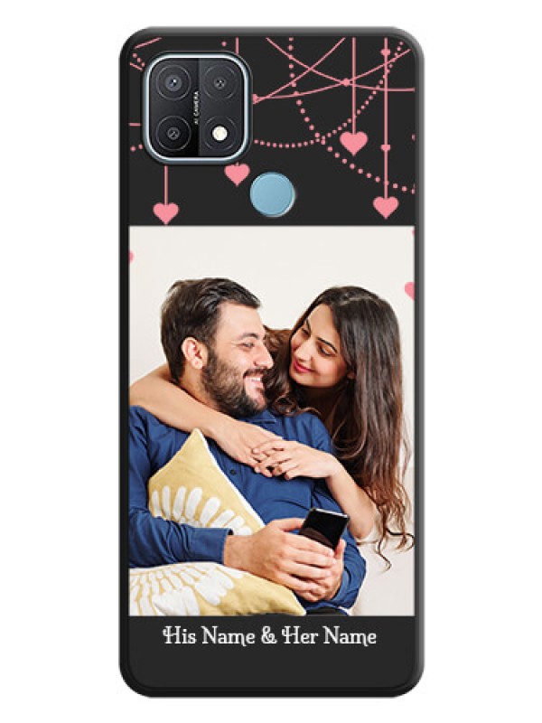 Custom Pink Love Hangings with Text on Space Black Custom Soft Matte Back Cover - Oppo A15s