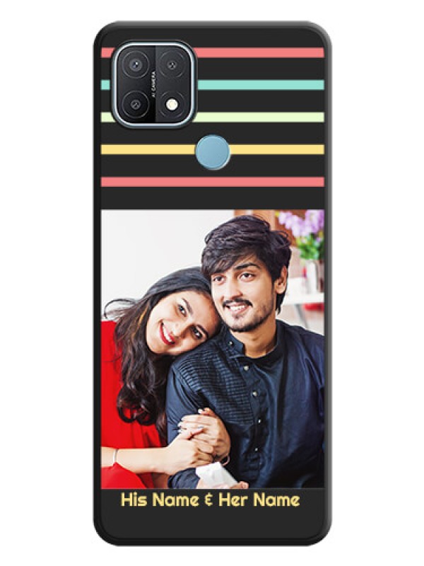Custom Color Stripes with Photo and Text on Photo on Space Black Soft Matte Mobile Case - Oppo A15s