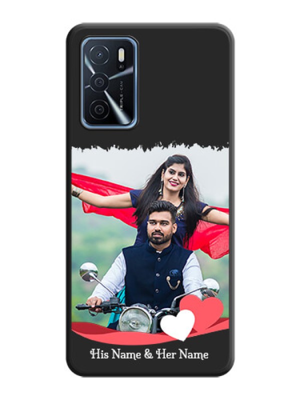 Custom Pin Color Love Shaped Ribbon Design with Text on Space Black Custom Soft Matte Phone Back Cover - Oppo A16