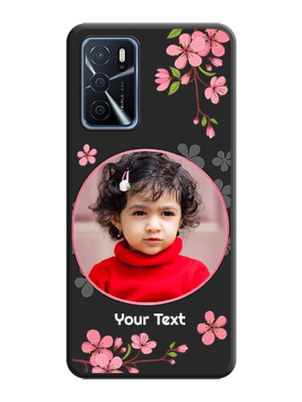 Custom Round Image with Pink Color Floral Design on Photo on Space Black Soft Matte Back Cover - Oppo A16