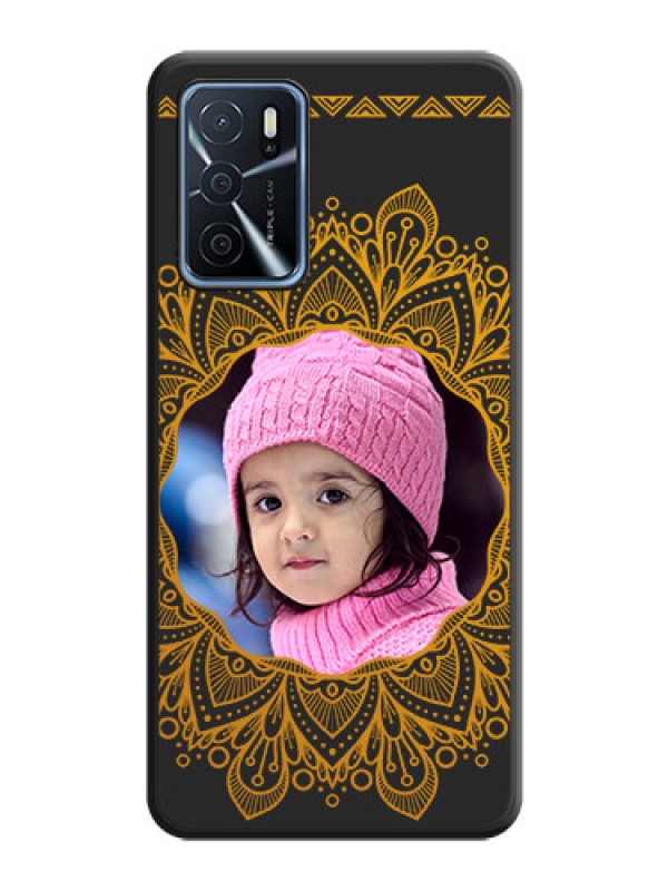 Custom Round Image with Floral Design on Photo on Space Black Soft Matte Mobile Cover - Oppo A16