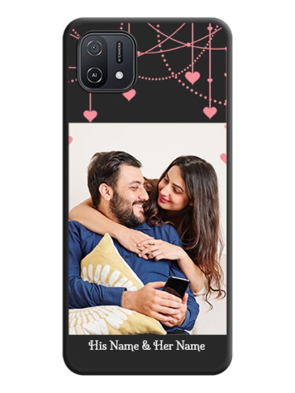 Custom Pink Love Hangings with Text on Space Black Custom Soft Matte Back Cover - Oppo A16e