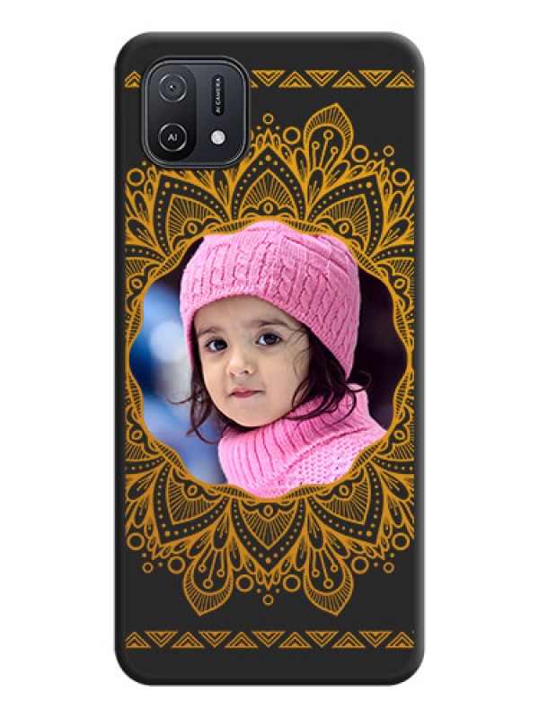Custom Round Image with Floral Design on Photo on Space Black Soft Matte Mobile Cover - Oppo A16e