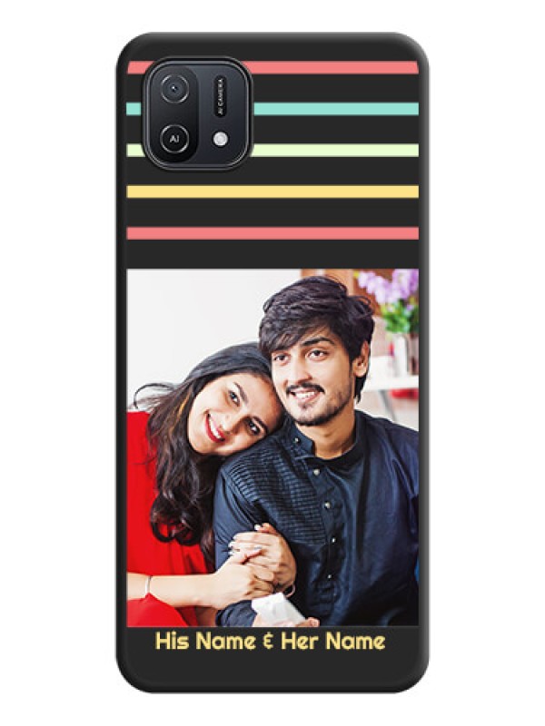 Custom Color Stripes with Photo and Text on Photo on Space Black Soft Matte Mobile Case - Oppo A16K