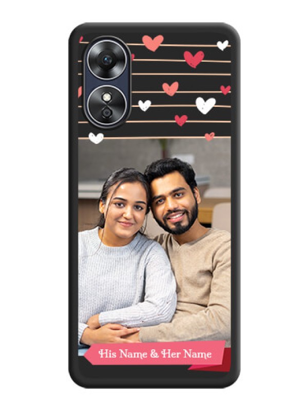 Custom Love Pattern with Name on Pink Ribbon  on Photo on Space Black Soft Matte Back Cover - Oppo A17