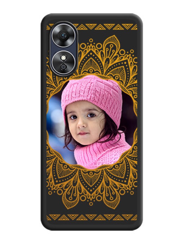 Custom Round Image with Floral Design on Photo on Space Black Soft Matte Mobile Cover - Oppo A17