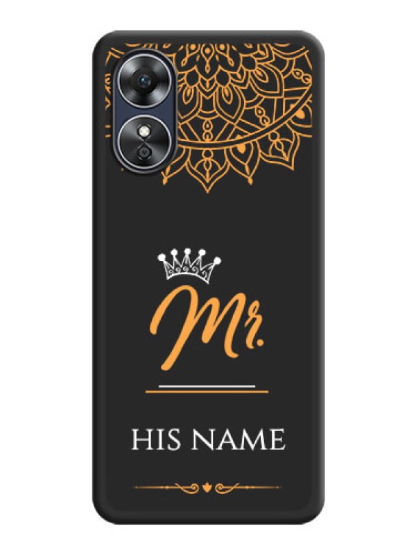 Custom Mr Name with Floral Design  on Personalised Space Black Soft Matte Cases - Oppo A17