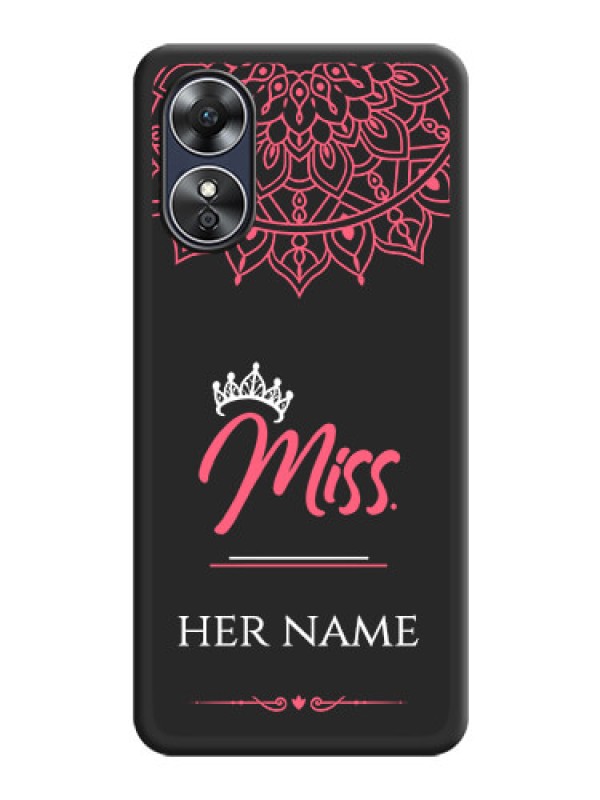 Custom Mrs Name with Floral Design on Space Black Personalized Soft Matte Phone Covers - Oppo A17