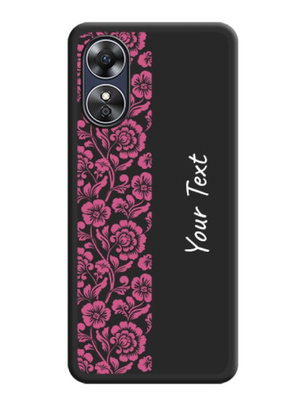 Custom Pink Floral Pattern Design With Custom Text On Space Black Personalized Soft Matte Phone Covers -Oppo A17