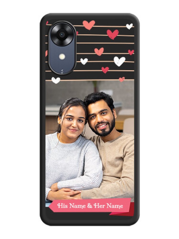 Custom Love Pattern with Name on Pink Ribbon  on Photo on Space Black Soft Matte Back Cover - Oppo A17k