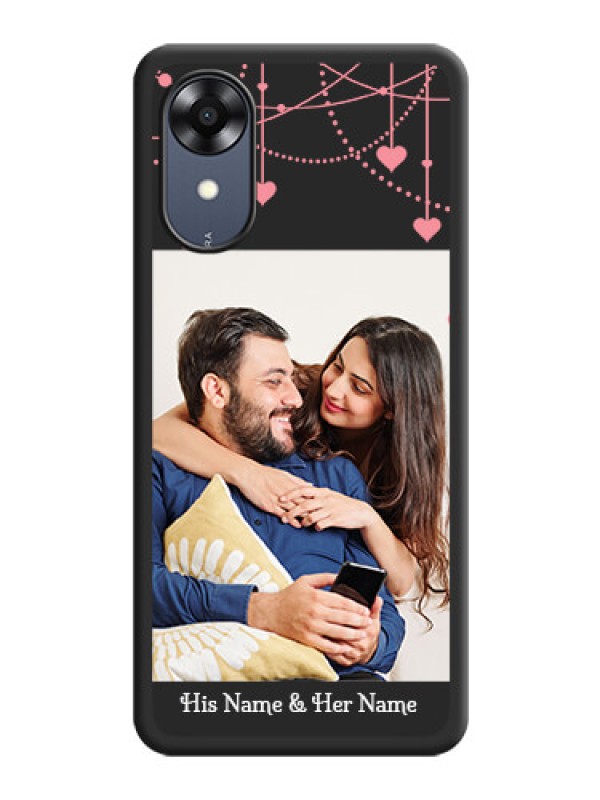 Custom Pink Love Hangings with Text on Space Black Custom Soft Matte Back Cover - Oppo A17k