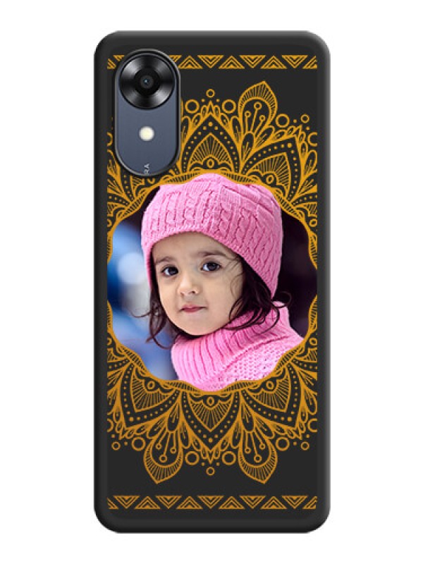 Custom Round Image with Floral Design on Photo on Space Black Soft Matte Mobile Cover - Oppo A17k