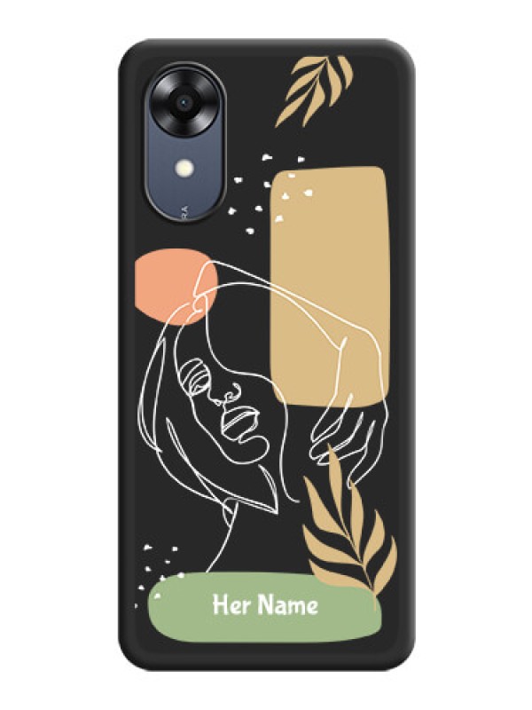 Custom Custom Text With Line Art Of Women & Leaves Design On Space Black Personalized Soft Matte Phone Covers -Oppo A17K