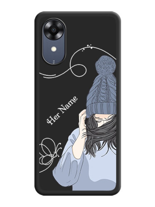 Custom Girl With Blue Winter Outfiit Custom Text Design On Space Black Personalized Soft Matte Phone Covers -Oppo A17K