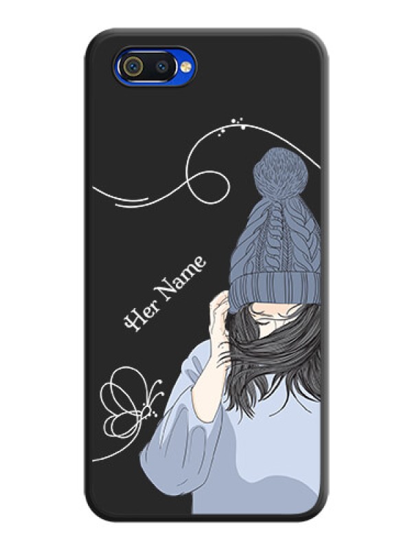 Custom Girl With Blue Winter Outfiit Custom Text Design On Space Black Personalized Soft Matte Phone Covers -Oppo A1K