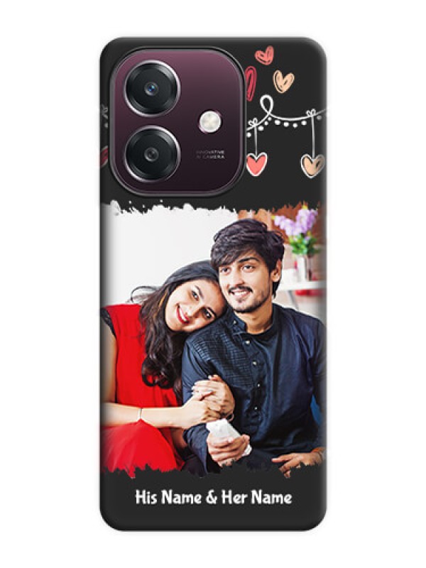 Custom Pink Love Hangings with Name On Space Black Custom Soft Matte Mobile Back Cover - Oppo A3 5G