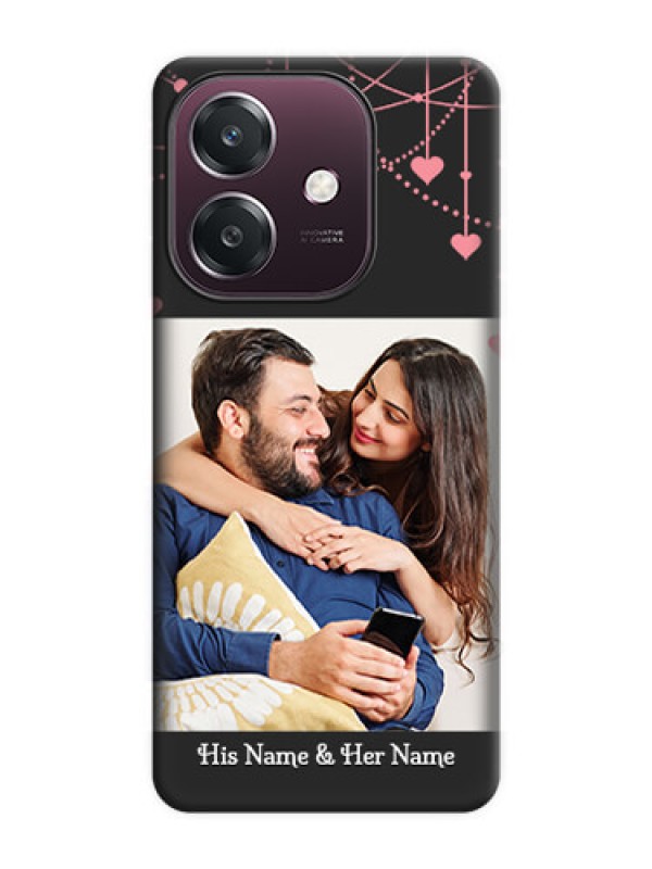 Custom Pink Love Hangings with Text On Space Black Custom Soft Matte Mobile Back Cover - Oppo A3 5G