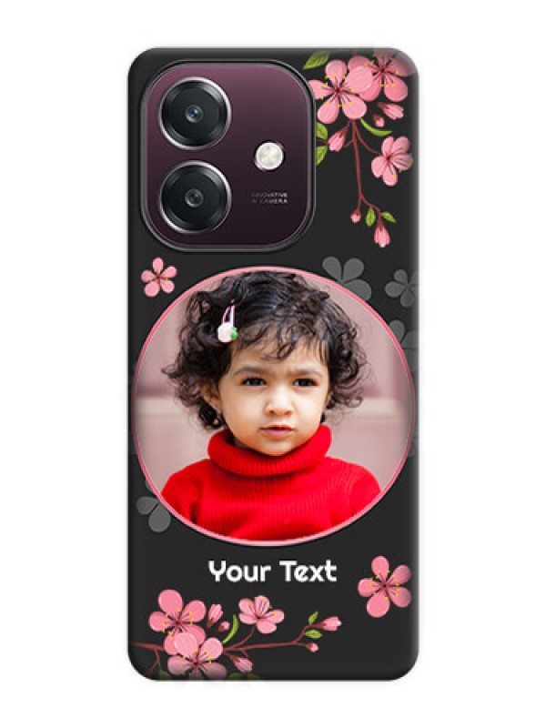 Custom Round Image with Pink Color Floral Design on Photo On Space Black Custom Soft Matte Mobile Back Cover - Oppo A3 5G