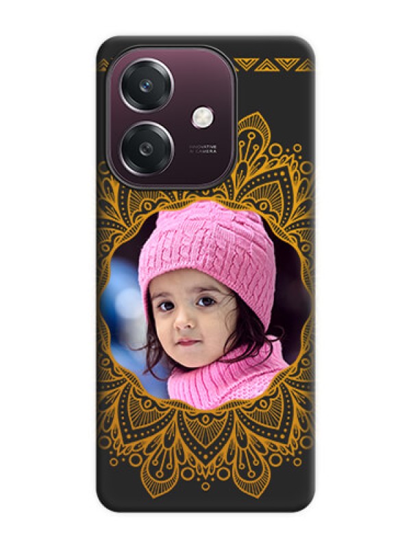 Custom Round Image with Floral Design On Space Black Custom Soft Matte Mobile Back Cover - Oppo A3 5G