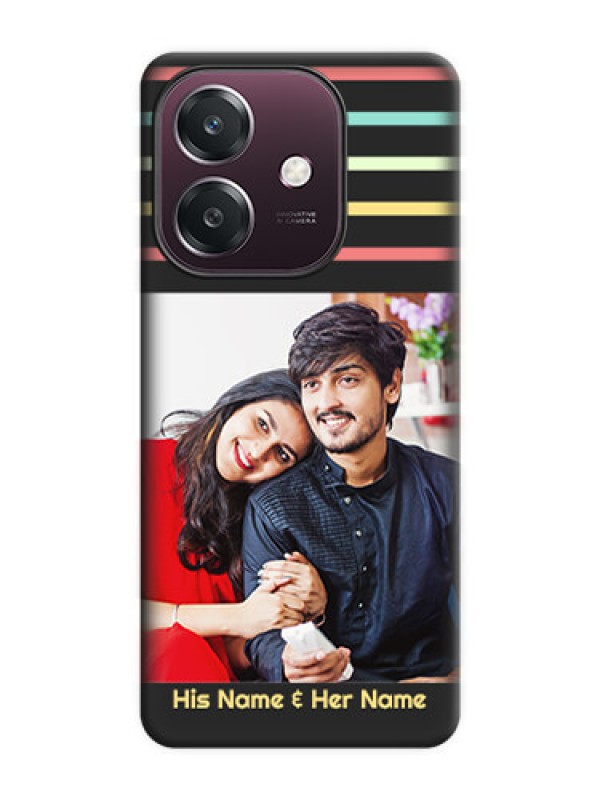 Custom Color Stripes with Photo and Text on Photo On Space Black Custom Soft Matte Mobile Back Cover - Oppo A3 5G