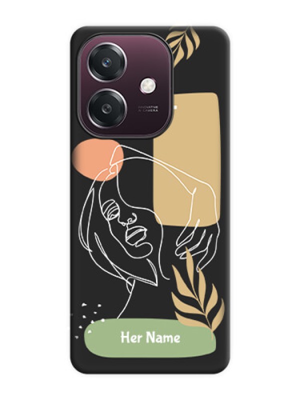 Custom Custom Text With Line Art Of Women & Leaves Design On Space Black Custom Soft Matte Mobile Back Cover - Oppo A3 5G