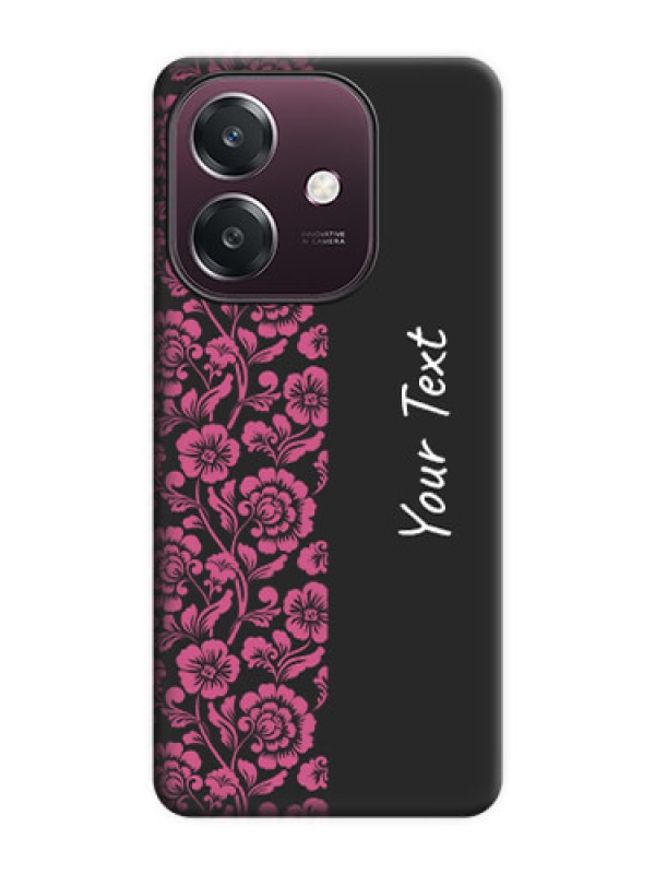 Custom Pink Floral Pattern Design With Custom Text On Space Black Custom Soft Matte Mobile Back Cover - Oppo A3 5G