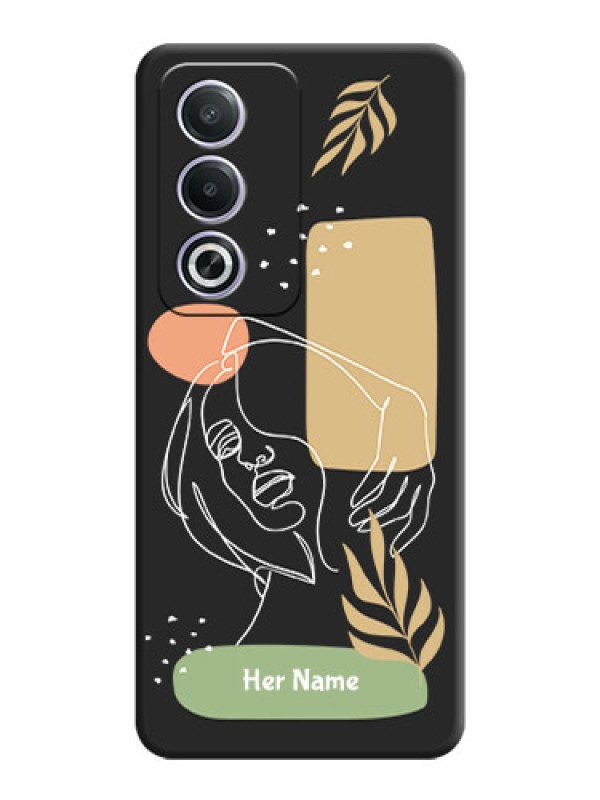 Custom Custom Text With Line Art Of Women & Leaves Design On Space Black Custom Soft Matte Mobile Back Cover - Oppo A3 Pro 5G