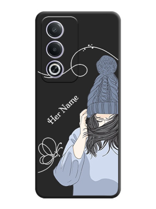 Custom Girl With Blue Winter Outfiit Custom Text Design On Space Black Custom Soft Matte Mobile Back Cover - Oppo A3 Pro 5G