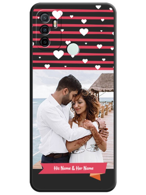 Custom White Color Love Symbols with Pink Lines Pattern on Space Black Custom Soft Matte Phone Cases - Oppo A33 2020