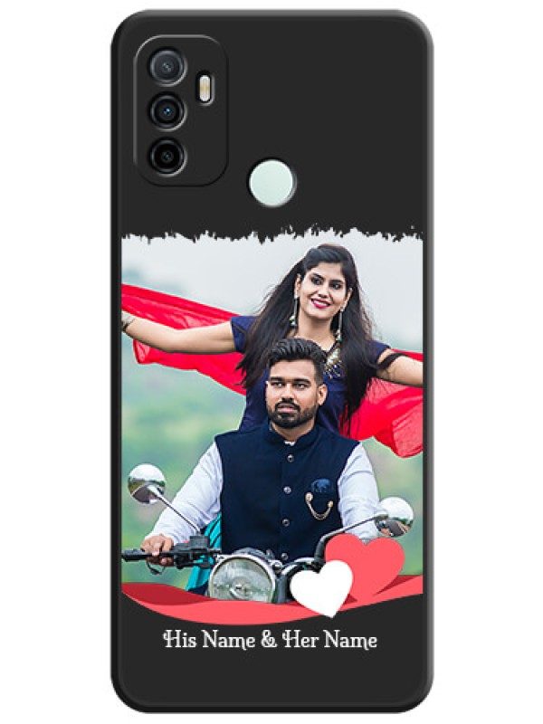 Custom Pin Color Love Shaped Ribbon Design with Text on Space Black Custom Soft Matte Phone Back Cover - Oppo A33 2020