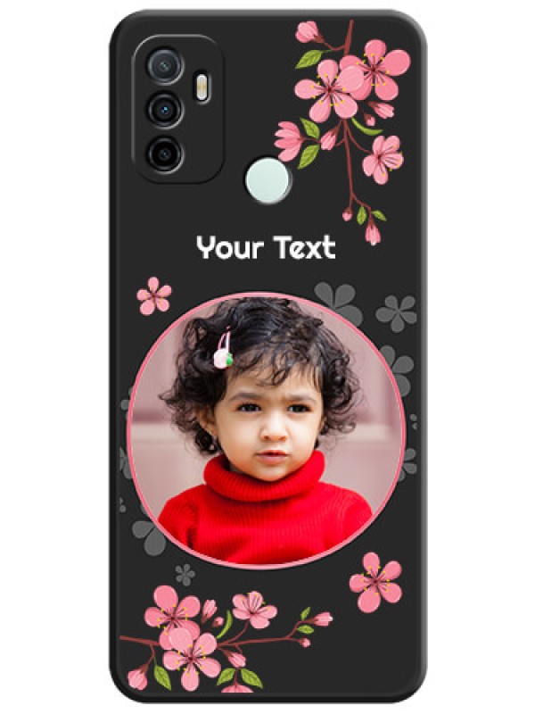 Custom Round Image with Pink Color Floral Design on Photo on Space Black Soft Matte Back Cover - Oppo A33 2020