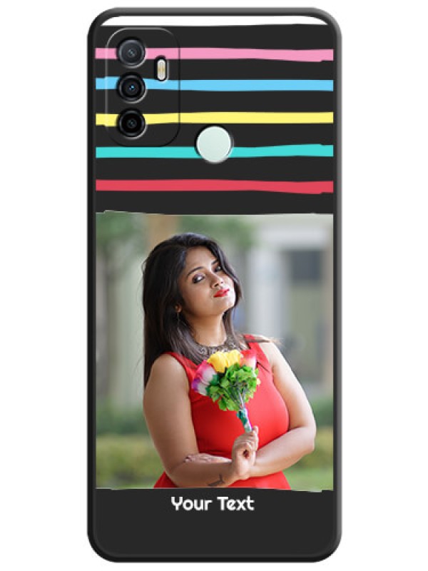Custom Multicolor Lines with Image on Space Black Personalized Soft Matte Phone Covers - Oppo A33 2020