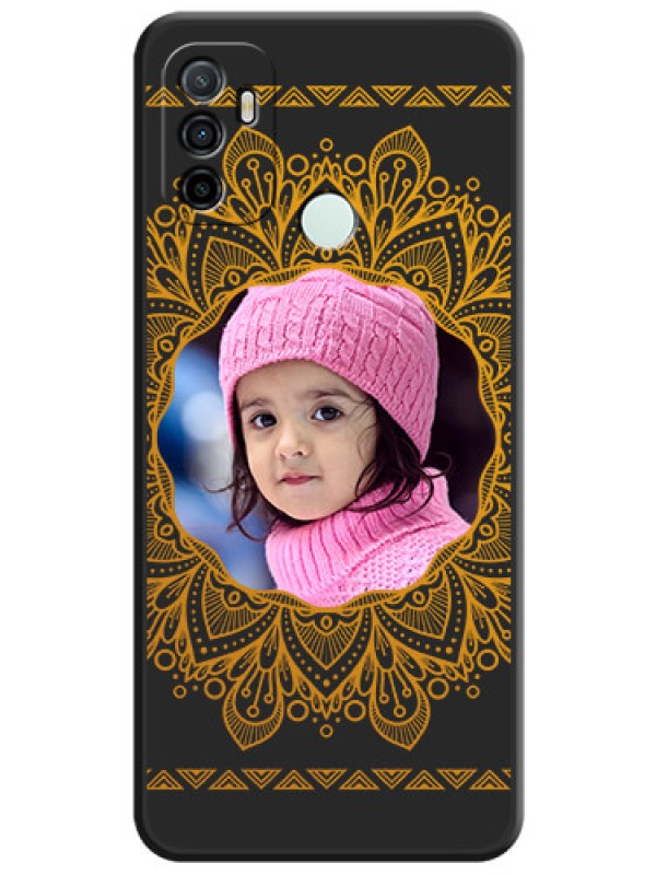Custom Round Image with Floral Design on Photo on Space Black Soft Matte Mobile Cover - Oppo A33 2020