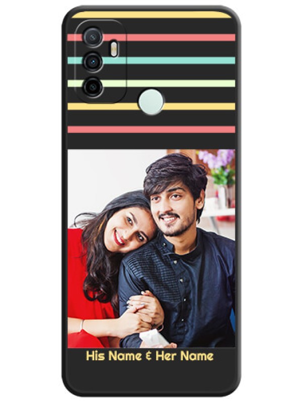 Custom Color Stripes with Photo and Text on Photo on Space Black Soft Matte Mobile Case - Oppo A33 2020