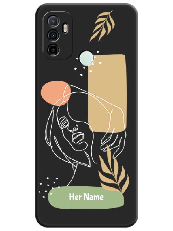 Custom Custom Text With Line Art Of Women & Leaves Design On Space Black Personalized Soft Matte Phone Covers -Oppo A33 2020