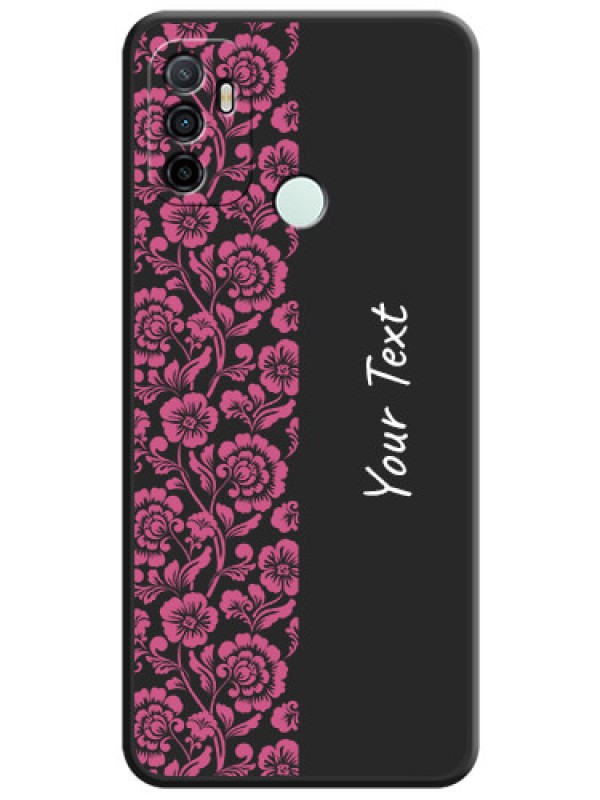 Custom Pink Floral Pattern Design With Custom Text On Space Black Personalized Soft Matte Phone Covers -Oppo A33 2020