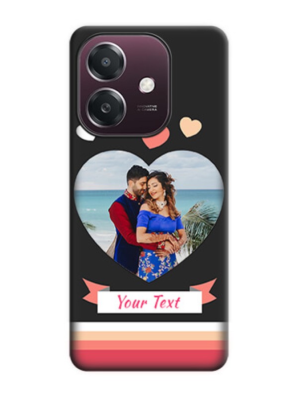 Custom Love Shaped Photo with Colorful Stripes On Space Black Custom Soft Matte Mobile Back Cover - Oppo A3X 4G