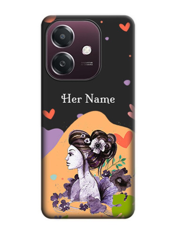 Custom Namecase For Her With Fancy Lady Image On Space Black Custom Soft Matte Mobile Back Cover - Oppo A3X 4G