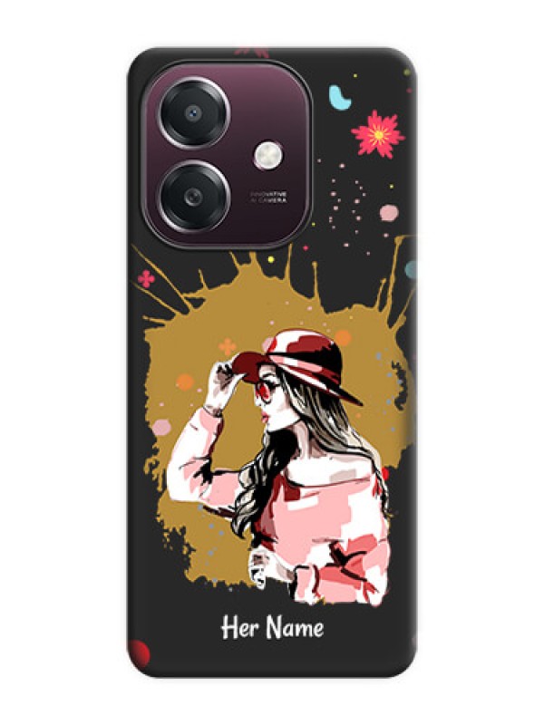 Custom Mordern Lady With Color Splash Background With Custom Text On Space Black Custom Soft Matte Mobile Back Cover - Oppo A3X 4G