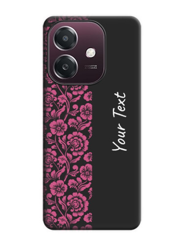 Custom Pink Floral Pattern Design With Custom Text On Space Black Custom Soft Matte Mobile Back Cover - Oppo A3X 4G