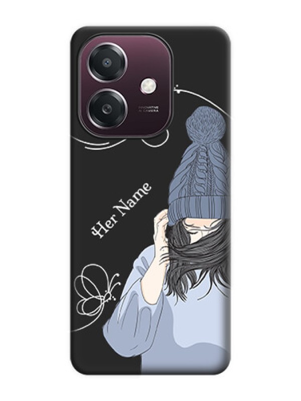 Custom Girl With Blue Winter Outfiit Custom Text Design On Space Black Custom Soft Matte Mobile Back Cover - Oppo A3X 4G