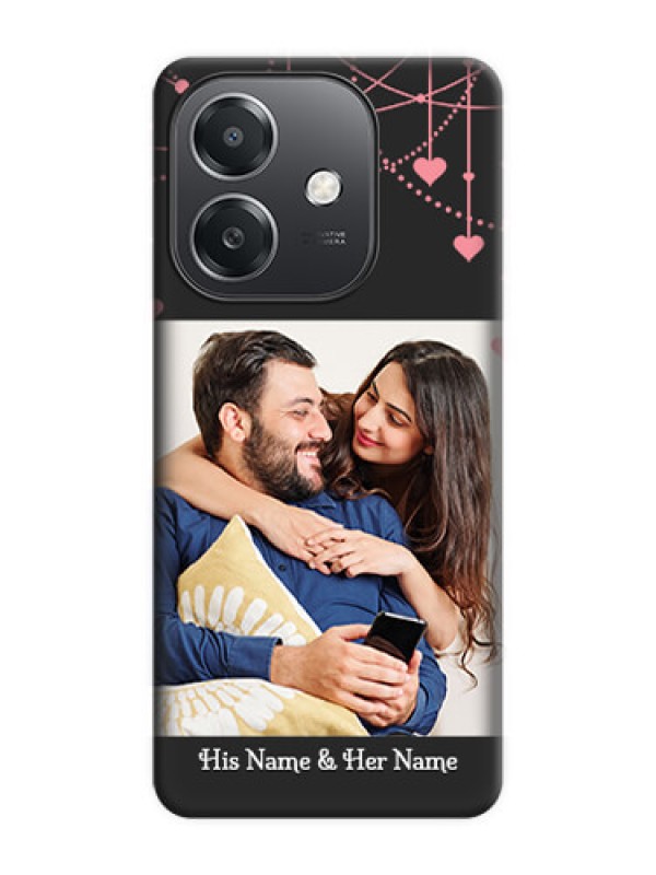 Custom Pink Love Hangings with Text On Space Black Custom Soft Matte Mobile Back Cover - Oppo A3X 5G