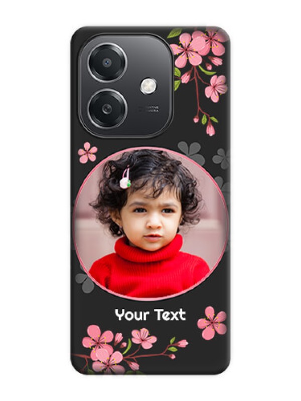 Custom Round Image with Pink Color Floral Design on Photo On Space Black Custom Soft Matte Mobile Back Cover - Oppo A3X 5G