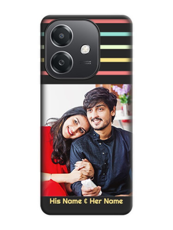 Custom Color Stripes with Photo and Text on Photo On Space Black Custom Soft Matte Mobile Back Cover - Oppo A3X 5G