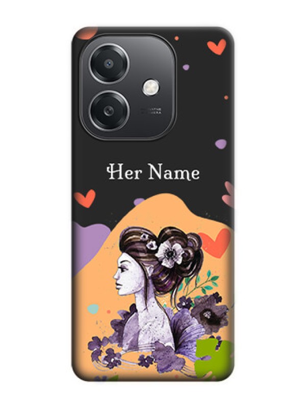 Custom Namecase For Her With Fancy Lady Image On Space Black Custom Soft Matte Mobile Back Cover - Oppo A3X 5G