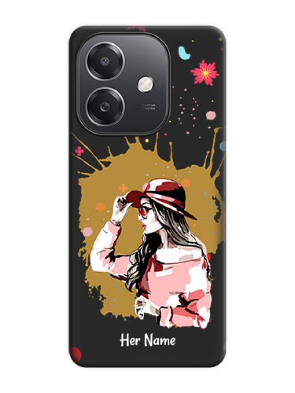 Custom Mordern Lady With Color Splash Background With Custom Text On Space Black Custom Soft Matte Mobile Back Cover - Oppo A3X 5G