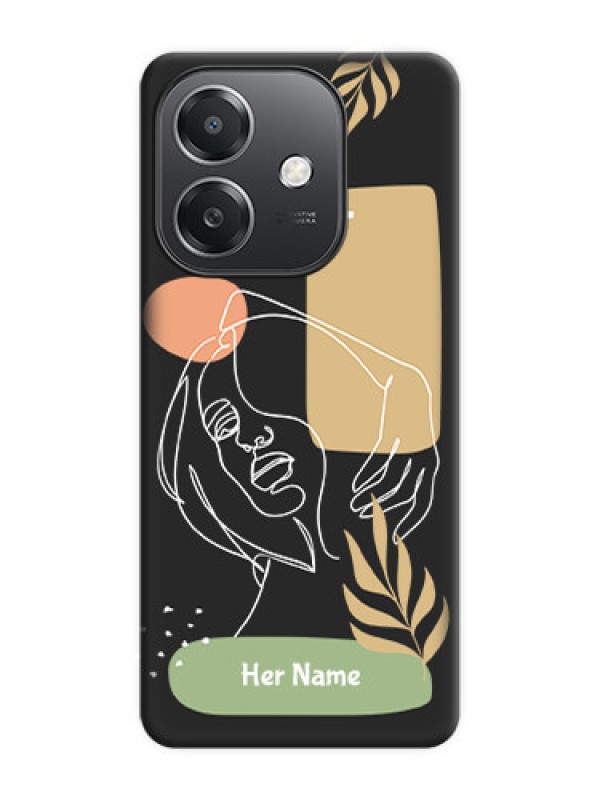 Custom Custom Text With Line Art Of Women & Leaves Design On Space Black Custom Soft Matte Mobile Back Cover - Oppo A3X 5G